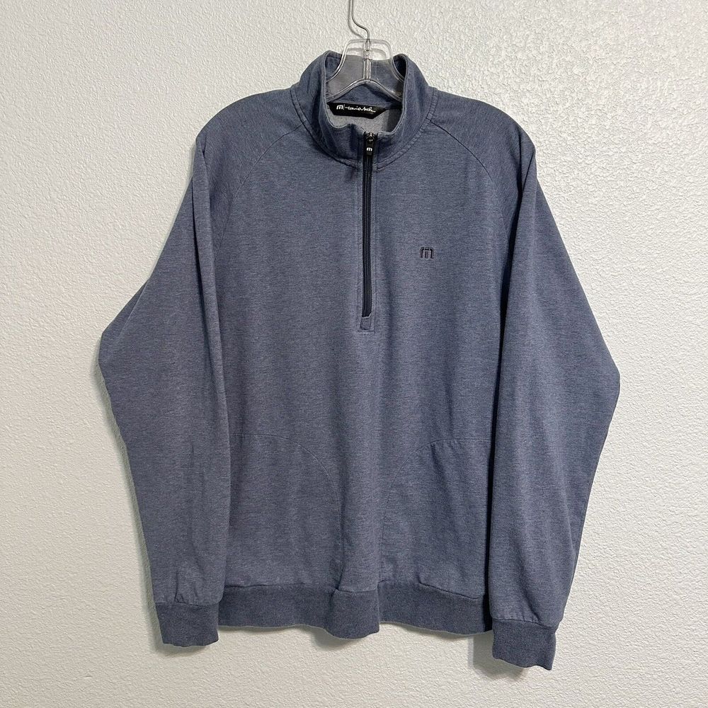 Travis Mathew Quarter 1/4 Zip Pullover Men’s Med Blue Long Sleeve Pockets